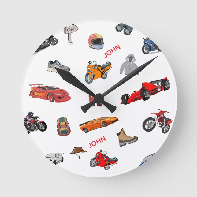 Adventure and Racing Enthusiast Peel and Stick  Round Clock (Front)