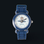 Adventure Aviation Cute Bear Blue Plane  Watch<br><div class="desc">Introduce a sense of adventure to your child's day with our adorable Aviation Bear Kids Watch! Featuring a cute bear riding a blue vintage plane, this delightful watch is perfect for young explorers. The colorful and playful design makes learning to tell time fun and engaging. With a comfortable, adjustable strap...</div>