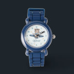 Adventure Aviation Cute Bear Blue Plane  Watch<br><div class="desc">Introduce a sense of adventure to your child's day with our adorable Aviation Bear Kids Watch! Featuring a cute bear riding a blue vintage plane, this delightful watch is perfect for young explorers. The colorful and playful design makes learning to tell time fun and engaging. With a comfortable, adjustable strap...</div>