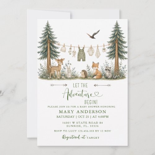 Adventure AWAIT Forest Animals Baby Shower Invitation