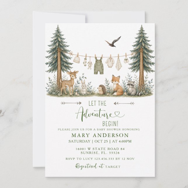 Adventure AWAIT Forest Animals Baby Shower Invitation (Front)
