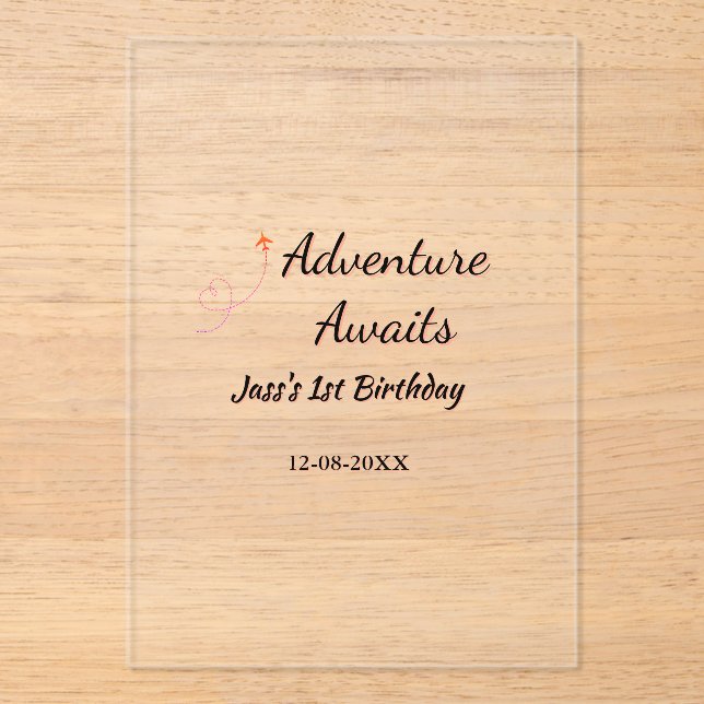 Adventure awaits 1st birthday name date planeretro acrylic invitations (Front)