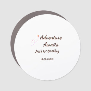 Adventure awaits 1st birthday name date planeretro car magnet