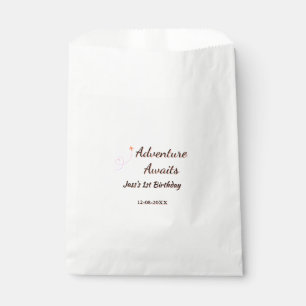 Adventure awaits 1st birthday name date planeretro favor bag