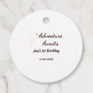 Adventure awaits 1st birthday name date planeretro favor tags