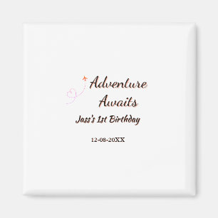 Adventure awaits 1st birthday name date planeretro magnet