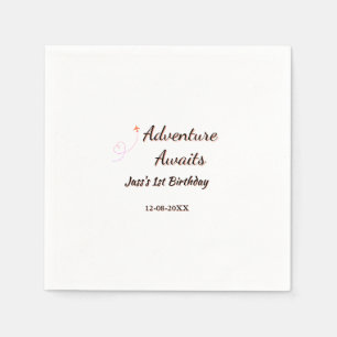 Adventure awaits 1st birthday name date planeretro napkins