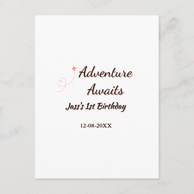 Adventure awaits 1st birthday name date planeretro postcard (Front)