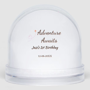 Adventure awaits 1st birthday name date planeretro snow globe