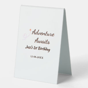 Adventure awaits 1st birthday name date planeretro table tent