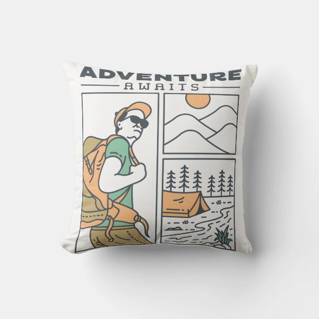 Adventure Awaits 3 Throw Pillow (Front)