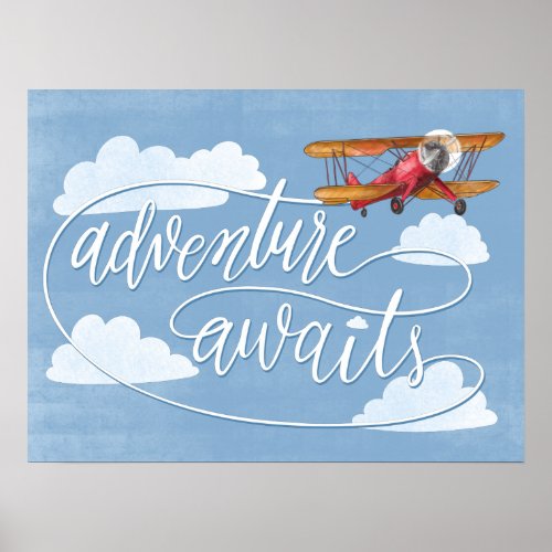 Adventure Awaits Airplane Sky Writing Poster
