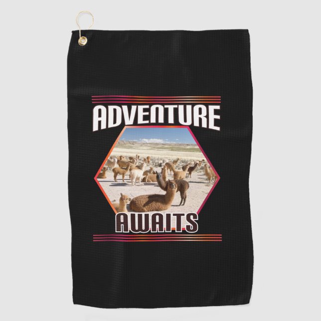 Adventure Awaits - Alpaca Llama Travel  Golf Towel (Front)