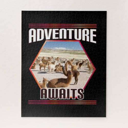 Adventure Awaits - Alpaca Llama Travel Quote Jigsaw Puzzle
