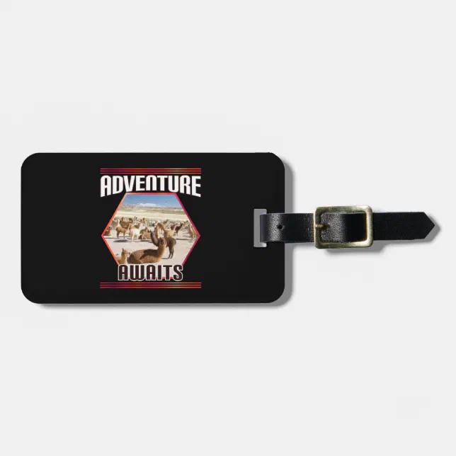Adventure Awaits - Alpaca Llama Travel Quote Luggage Tag (Front Horizontal)