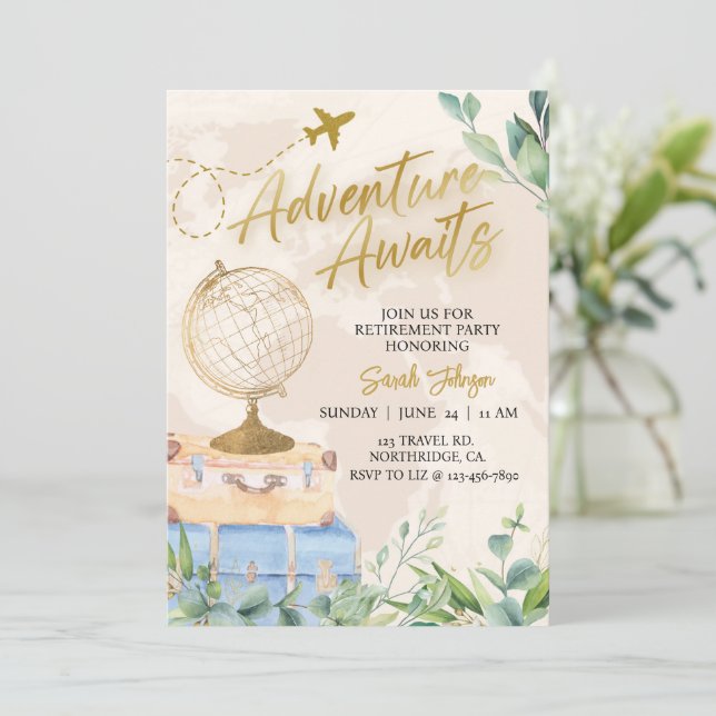 Adventure Awaits, Any Event, Birthday, Retirement, Invitation (Standing Front)