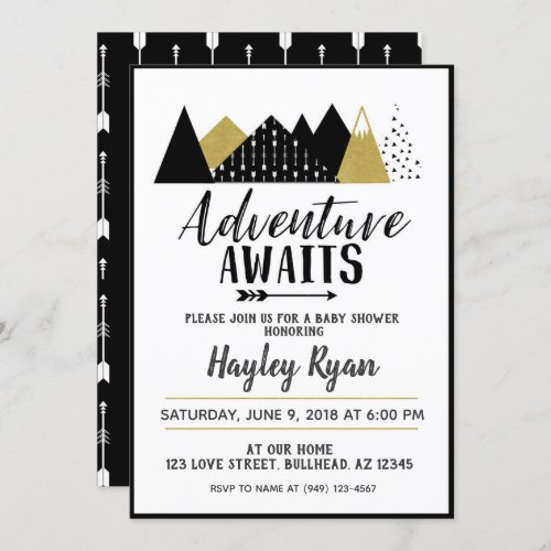 Adventure Awaits arrow mountain Baby Shower Invite