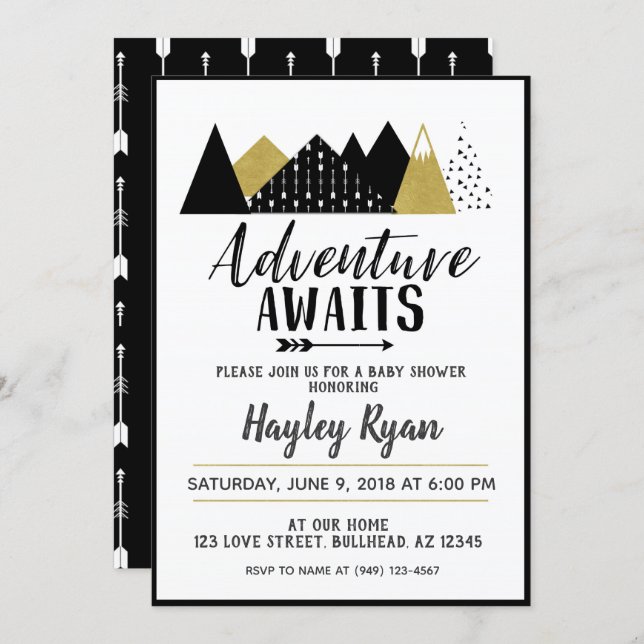 Adventure Awaits arrow mountain Baby Shower Invite (Front/Back)