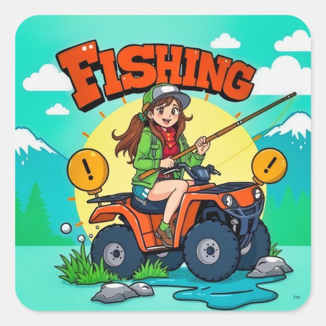 Adventure Awaits: ATV Fishing Fun Square Sticker (Front)