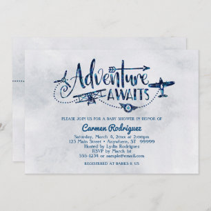 "Adventure Awaits" Aviation Baby Shower Invitation
