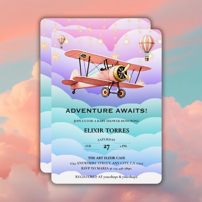 Adventure Awaits Aviation Baby Shower Invitation (Creator Uploaded)