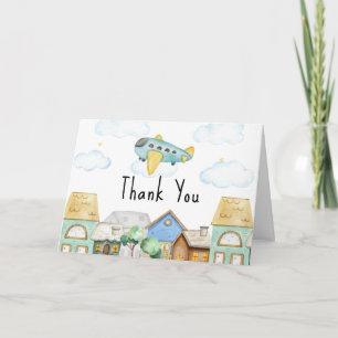 Adventure Awaits Aviator Airplane Baby Shower Letterpress Thank You Card