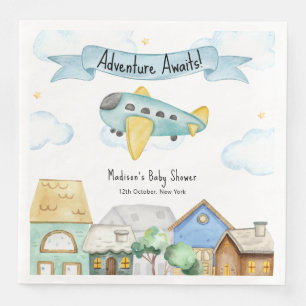 Adventure Awaits Aviator Airplane Baby Shower Paper Dinner Napkins