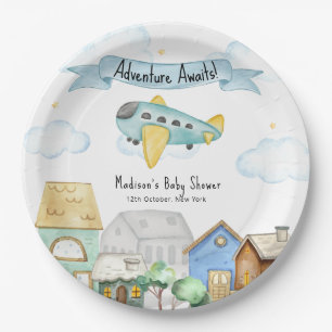 Adventure Awaits Aviator Airplane Baby Shower  Paper Plates