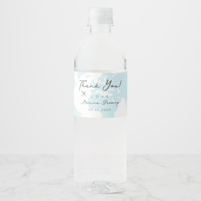 Adventure awaits, Baby Boy Bear in Airplane Water Bottle Label (Front)