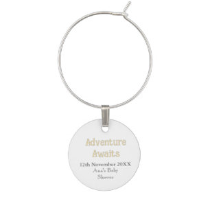 Adventure awaits baby shower add name date pastel wine charm