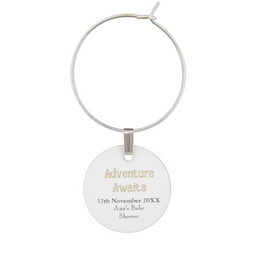 Adventure awaits baby shower add name date pastel wine charm
