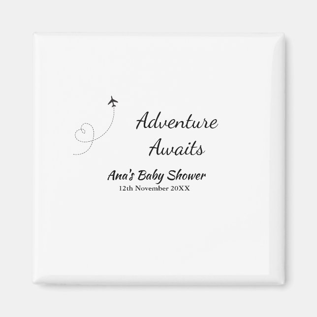 Adventure awaits baby shower add name date plane s magnet (Front)