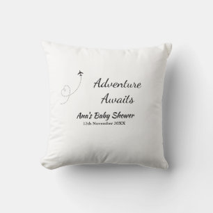Adventure awaits baby shower add name date plane s throw pillow