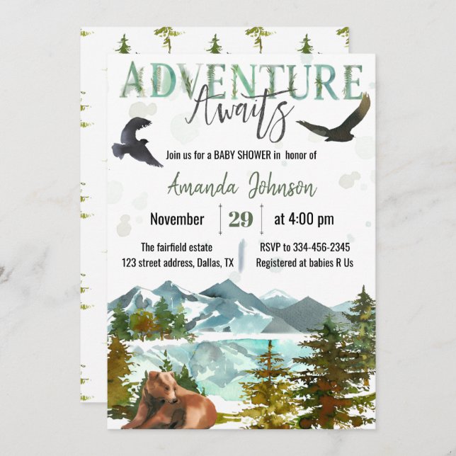 Adventure Awaits Baby Shower Invitation (Front/Back)