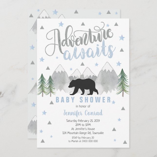 Adventure Awaits Baby Shower Invitation - Baby Boy (Front/Back)