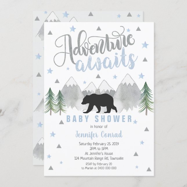 Adventure Awaits Baby Shower Invitation - Baby Boy (Front/Back)