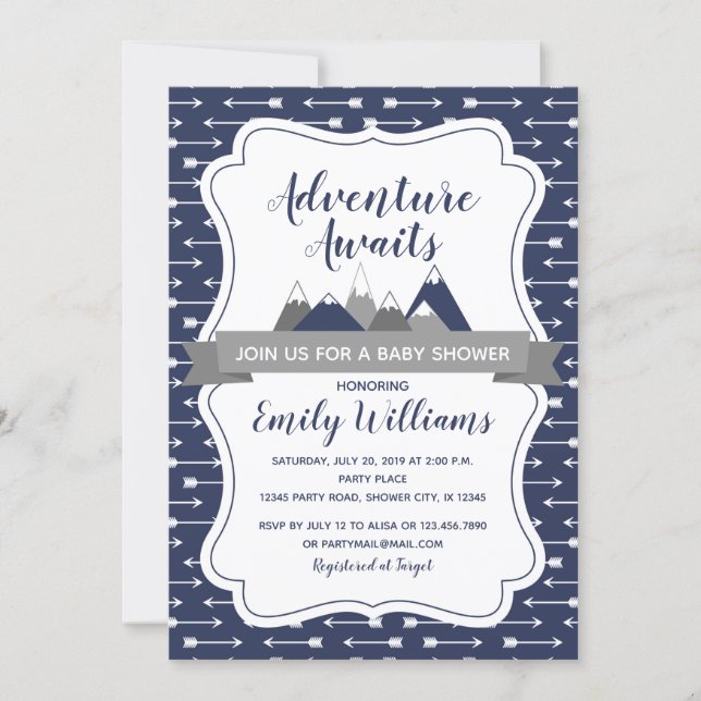 Adventure awaits baby shower invitation for boys (Front)