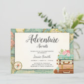 Adventure Awaits Baby shower invitation Travel Map (Standing Front)