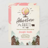 Adventure awaits Baby shower invite Vintage Girl