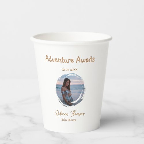 adventure awaits baby shower photo golden pink nam paper cups