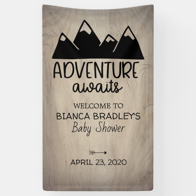 Adventure Awaits Baby Shower | Rustic Wood Banner