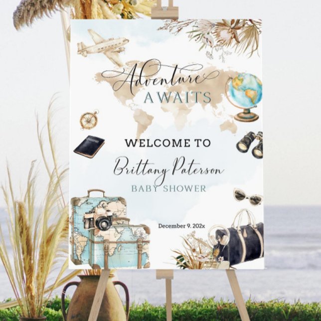 Adventure awaits baby shower welcome sign template (Creator Uploaded)