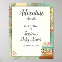 Adventure Awaits Baby shower Welcome Sign Travel