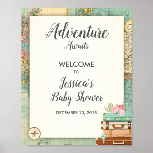 Adventure Awaits Baby shower Welcome Sign Travel