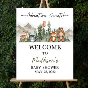 Adventure Awaits Baby Shower Welcome Sign Woodland