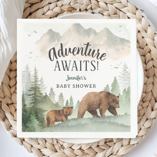 Adventure Awaits Baby Shower Woodland Bear Paper Napkins