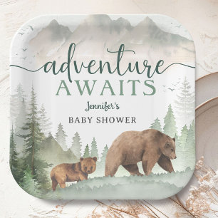 Adventure Awaits Baby Shower Woodland Paper Plates