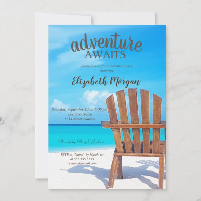 Adventure Awaits Beach Chair Retirement Party Invitation (Front)