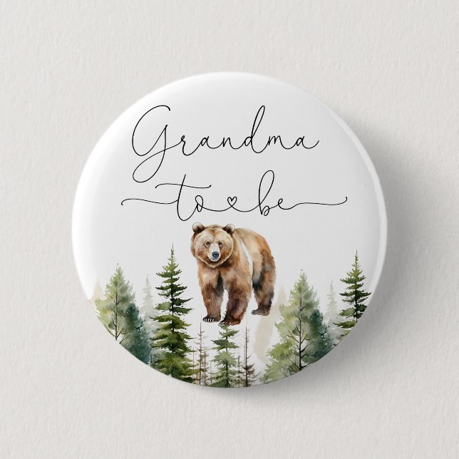 Adventure awaits bear baby shower Grandma to be Button (Front)