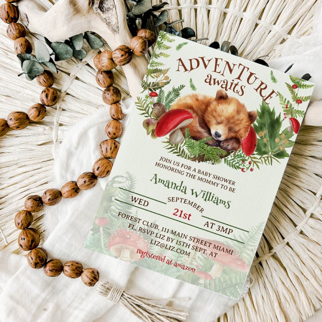 Adventure Awaits Bear Baby Shower Invitation (Creator Uploaded)